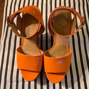 Colin Stuart Orange Patent Wedge Platforms 7.5